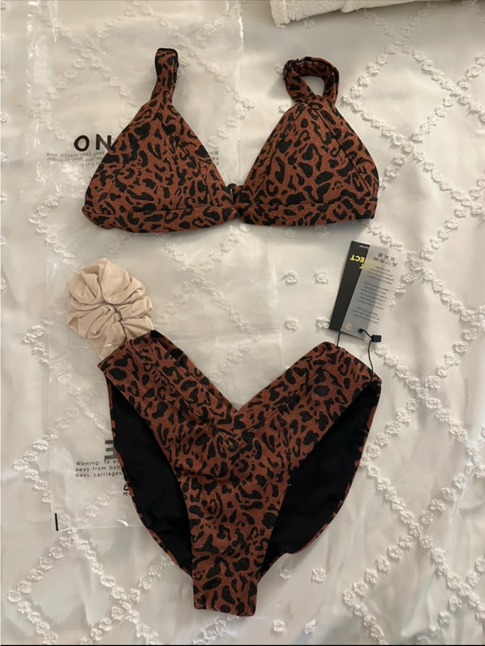 Leopard Print Triangle Bikini Set in Brown
